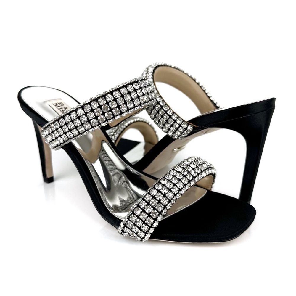 Badgley Mischka Women's Sade Jeweled Double Band Heeled Sandals Black Size 6